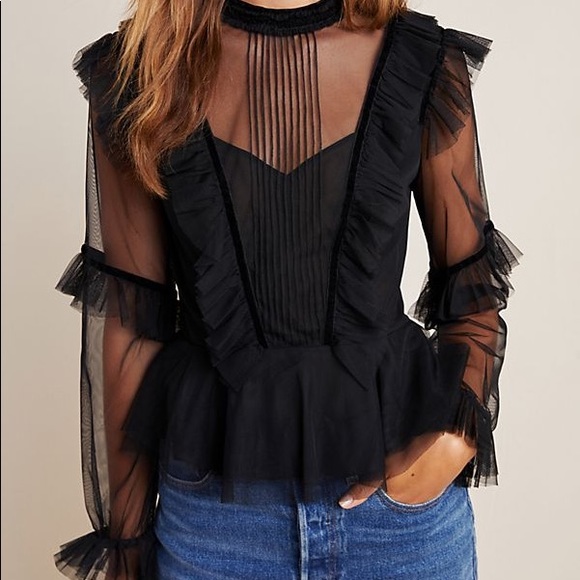 Anthropologie Maggie Sheer Victorian Blouse Geisha - Picture 3 of 8